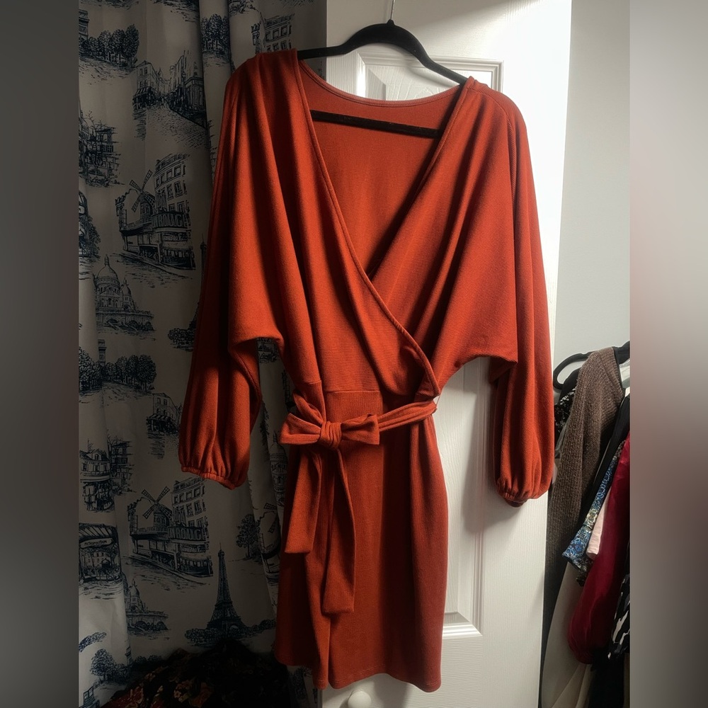 Boutique Rust Orange Wrap Dress